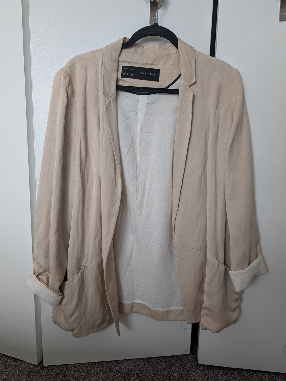 Zara Women's Beige Linen Open Blazer